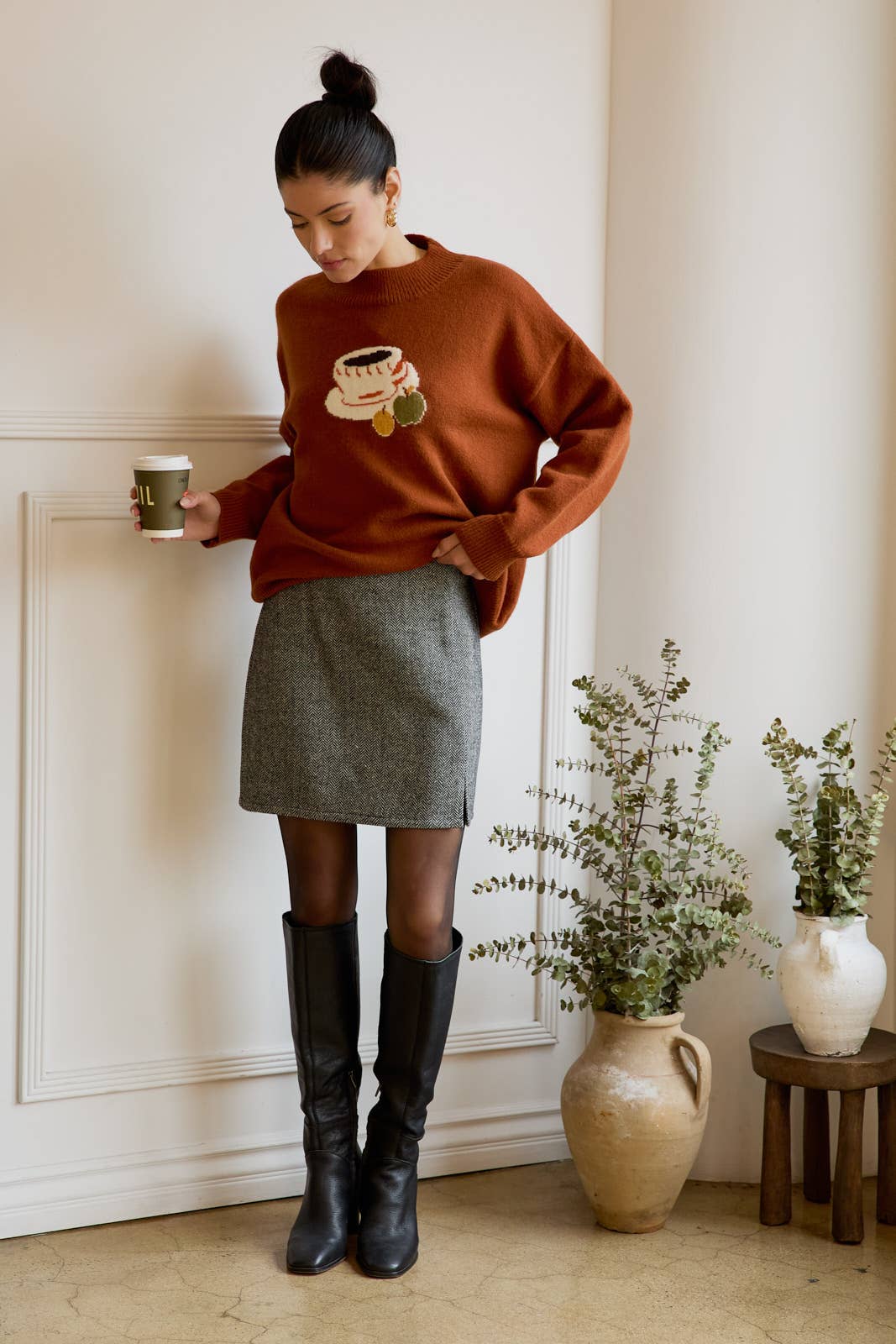 “Coffee” Mock Neck Long - Sleeve Sweater - Juli's Wearable Art