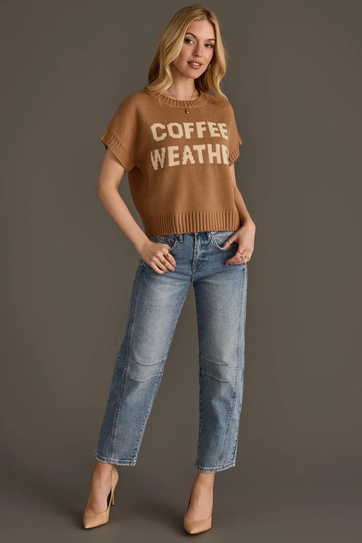 Coffee Weather Short Sleeve Sweater | Light Brown