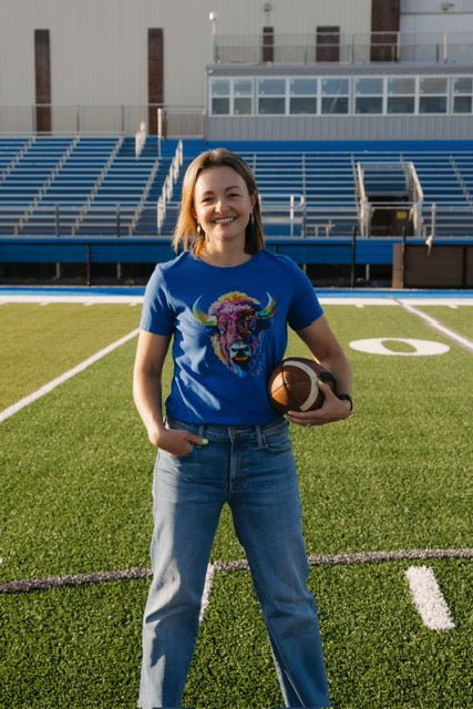 Colorful Graphic Bedford Bisons T-Shirt – Ladies Relaxed Fit - Juli's Wearable Art