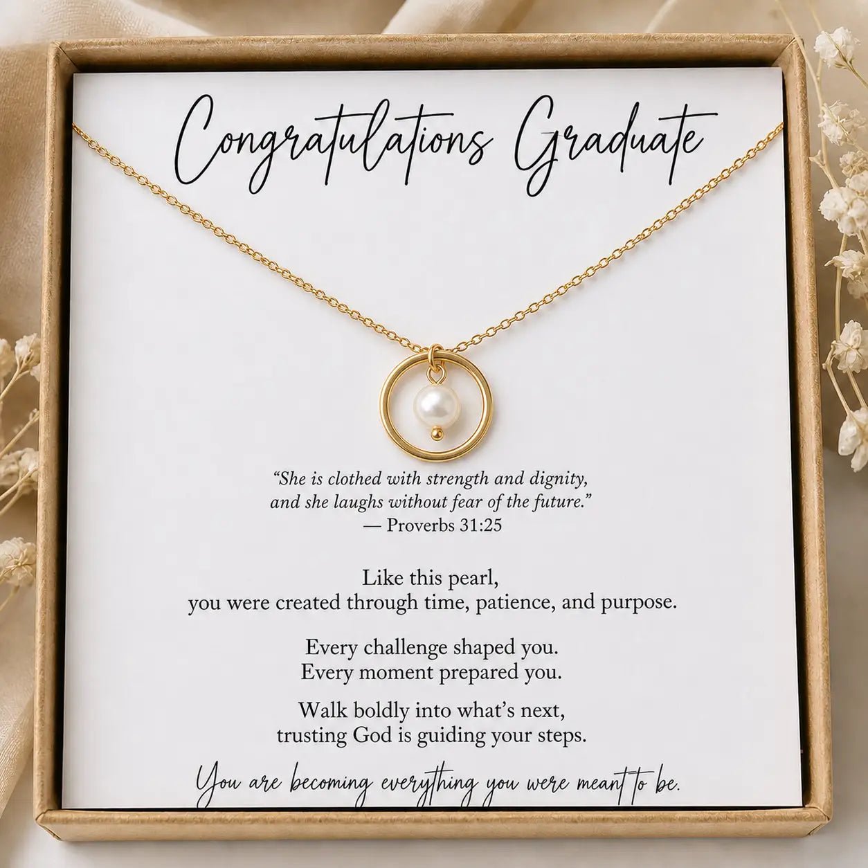 Congratulations Graduate Pearl Necklace | Gold