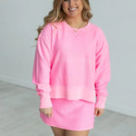 Corded Cropped Side Slit Crew | Neon Pink - Juli's Wearable Art
