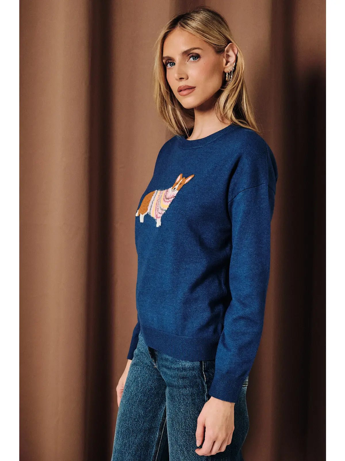 Corgi Graphic Long Sleeve Knit Sweater