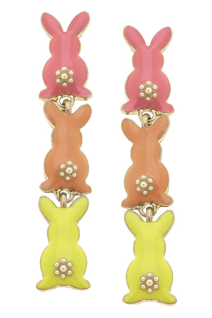 Cotton Tails Linked Enamel Earrings - Juli's Wearable Art