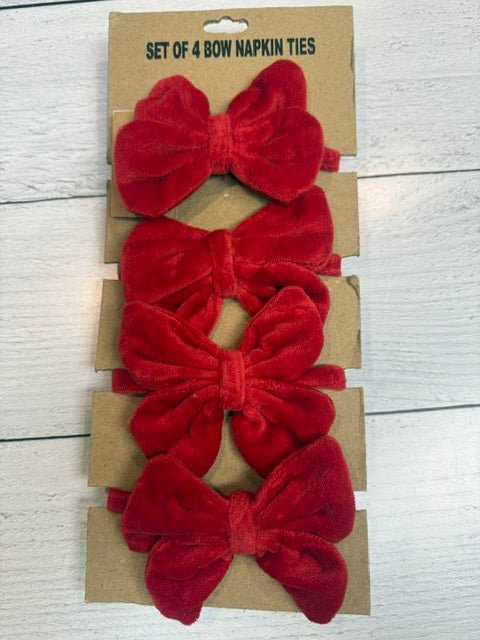 Cotton Velvet Bow | Napkin Ties | Set of 4 Red
