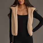 Cozy Faux Fur Hooded Zip-Up Vest | Beige - Juli's Wearable Art