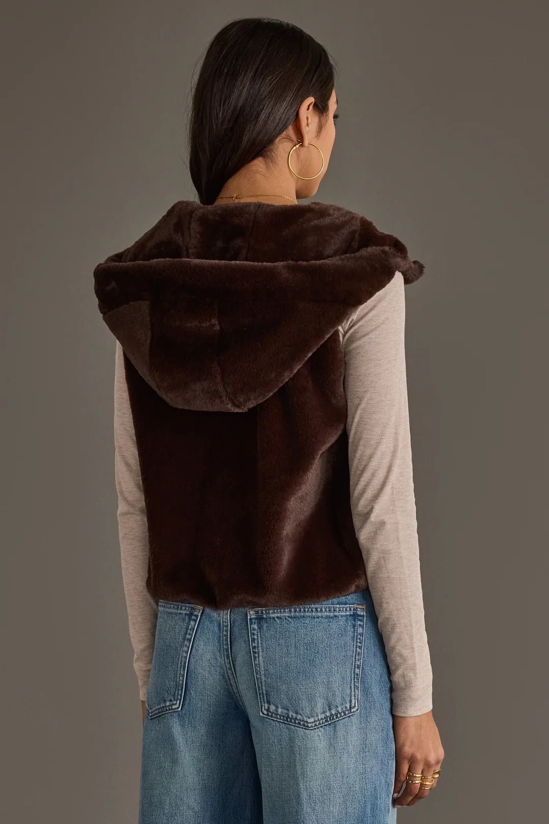 Cozy Faux Fur Hooded Zip-Up Vest | Dark Brown - Juli's Wearable Art