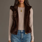 Cozy Faux Fur Hooded Zip-Up Vest | Dark Brown - Juli's Wearable Art