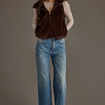 Cozy Faux Fur Hooded Zip-Up Vest | Dark Brown - Juli's Wearable Art