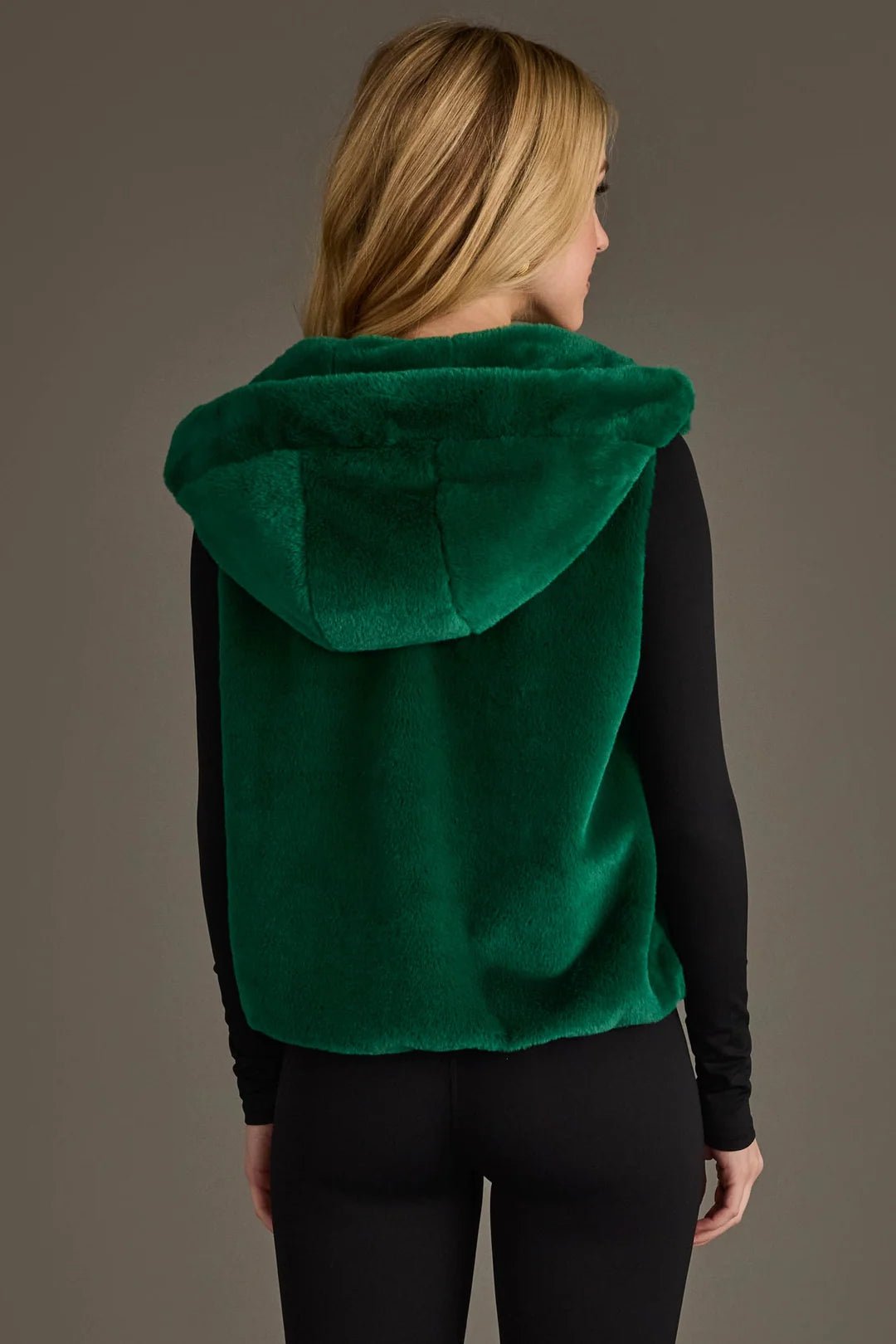 Cozy Faux Fur Hooded Zip-Up Vest | Green - Juli's Wearable Art