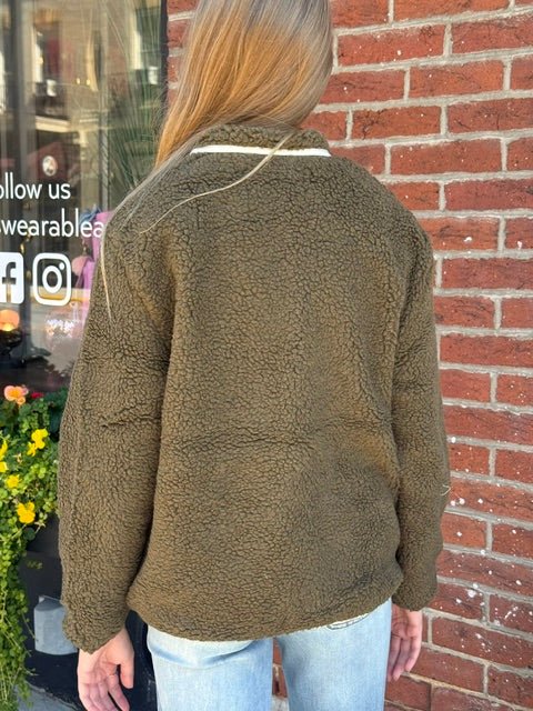 Cozy Sherpa Zip-Up Jacket | Olive - Juli's Wearable Art