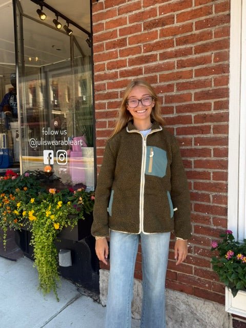 Cozy Sherpa Zip-Up Jacket | Olive - Juli's Wearable Art