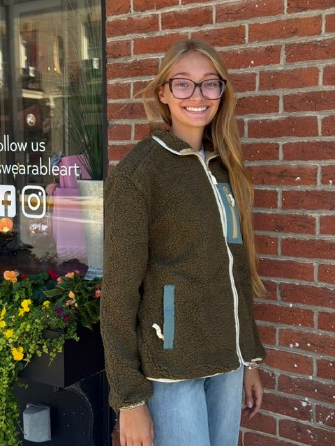Cozy Sherpa Zip-Up Jacket | Olive