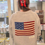 Crop Knit American Flag Cardigan Sweater | Gray - Juli's Wearable Art