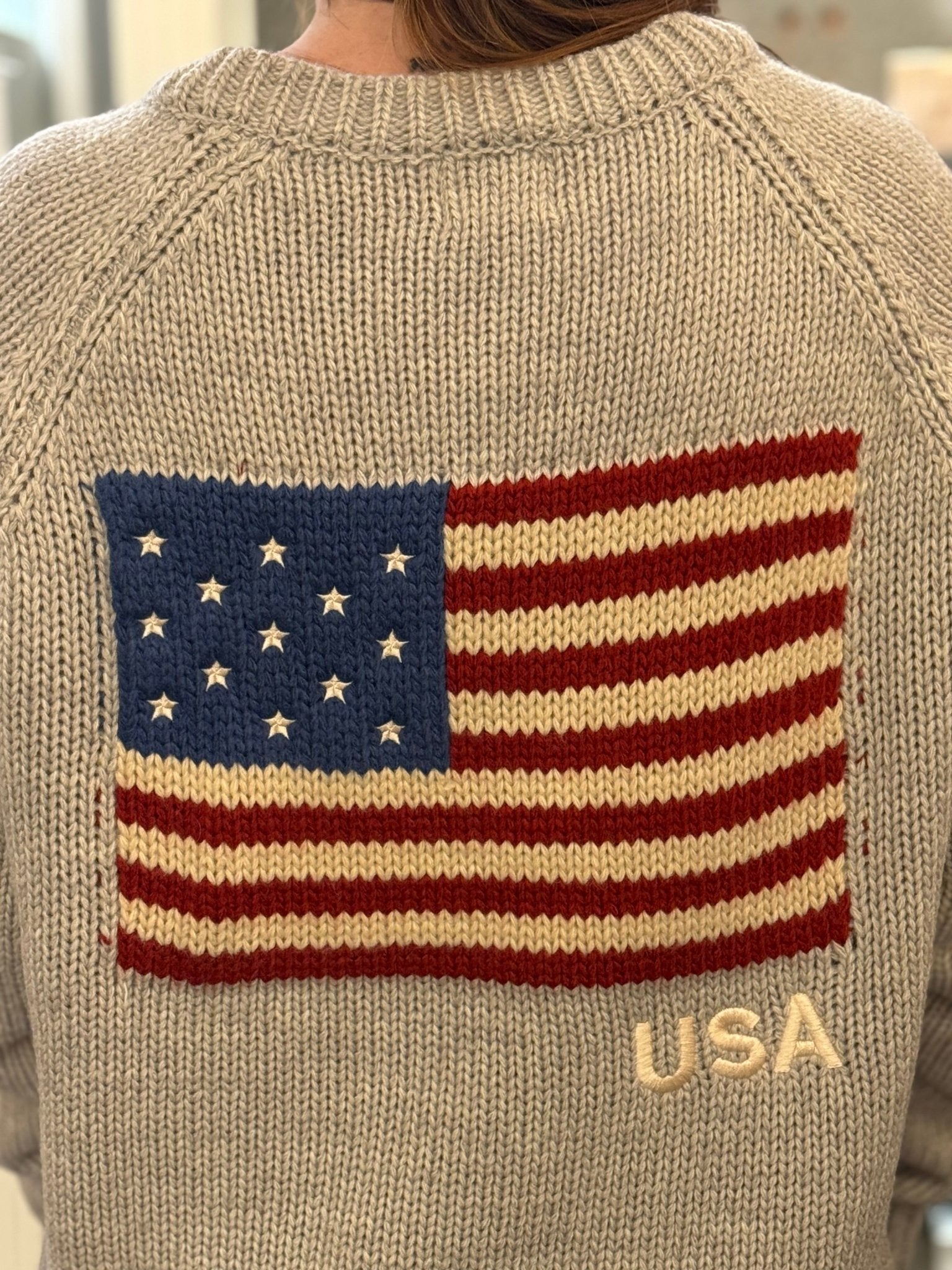 Crop Knit American Flag Cardigan Sweater | Gray - Juli's Wearable Art