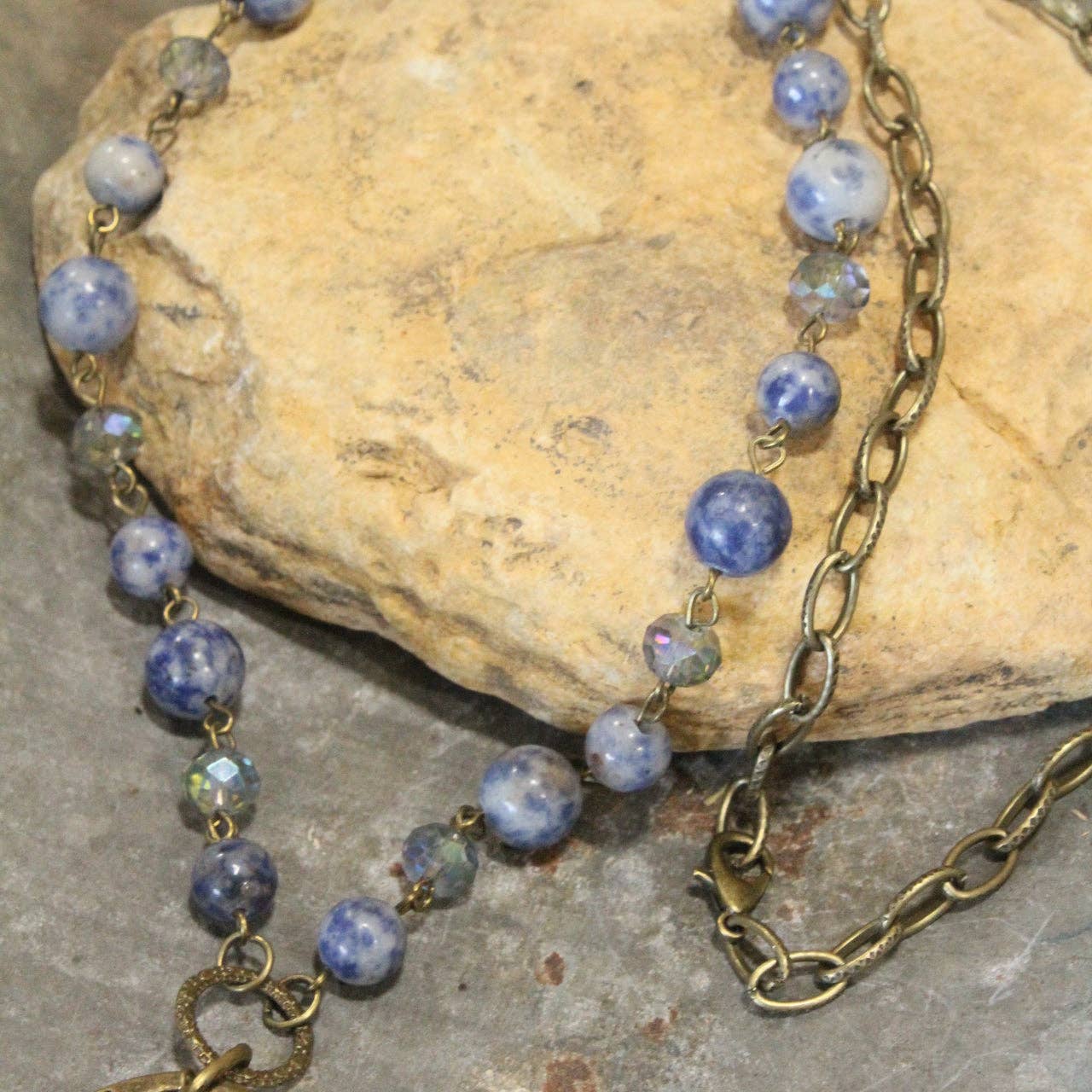 Cross Pendant Drop Lapis Lazuli Stone Necklace - Juli's Wearable Art