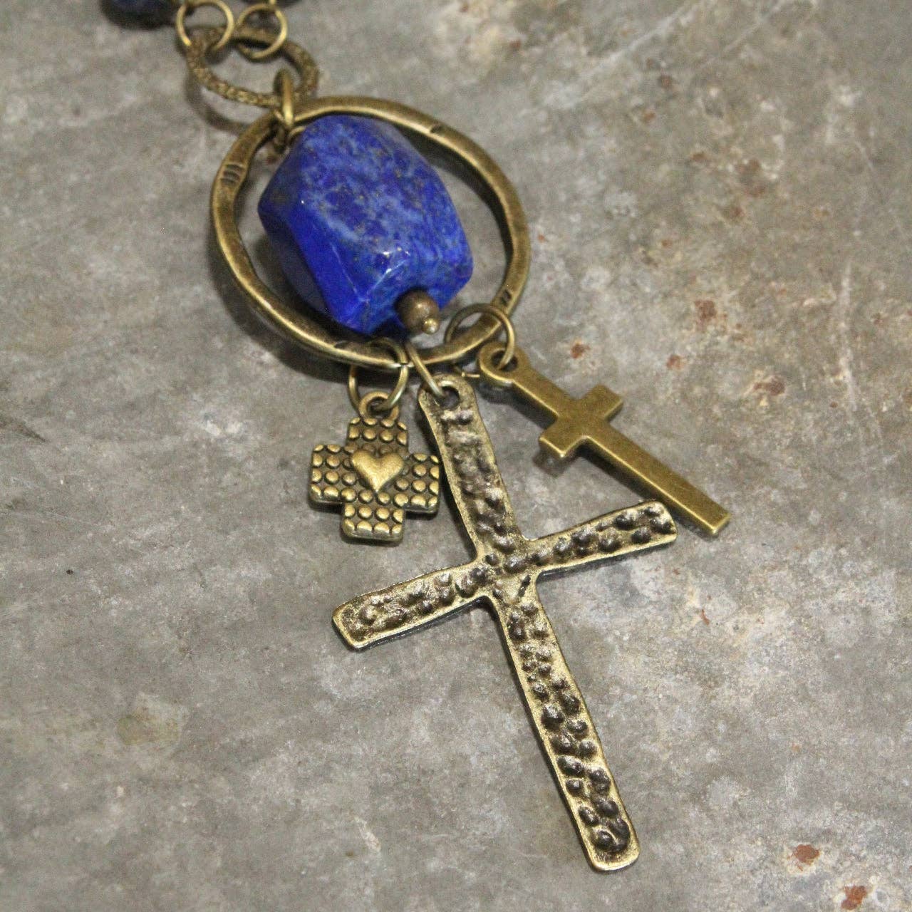 Cross Pendant Drop Lapis Lazuli Stone Necklace - Juli's Wearable Art