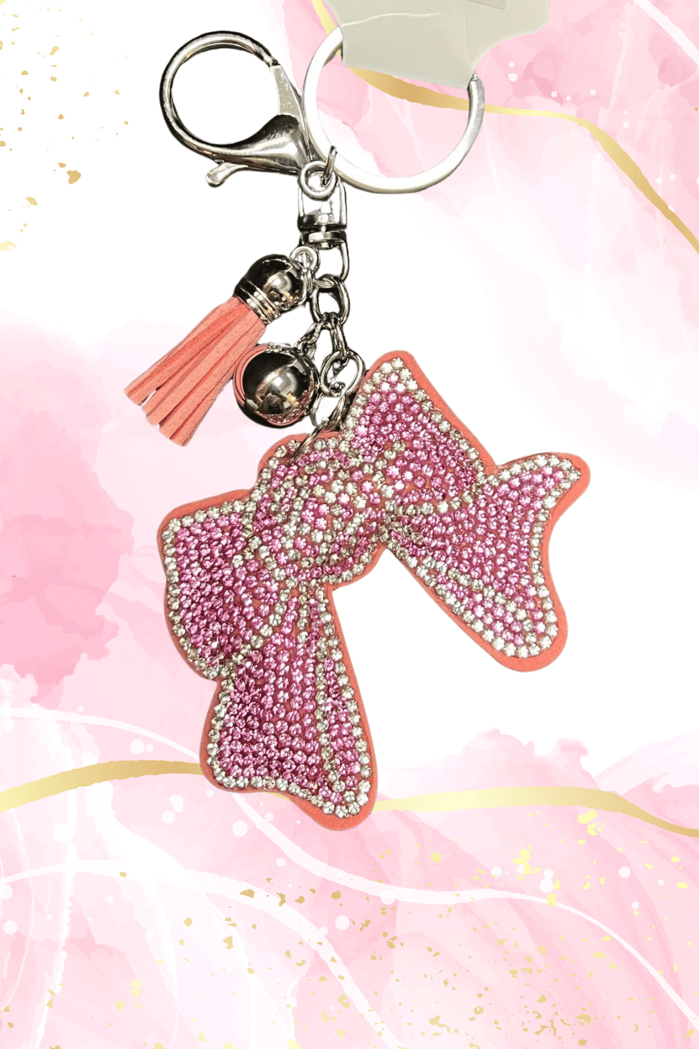 Crystal Pink Bow Keychain with Tassel Charm - Juli's Wearable Art