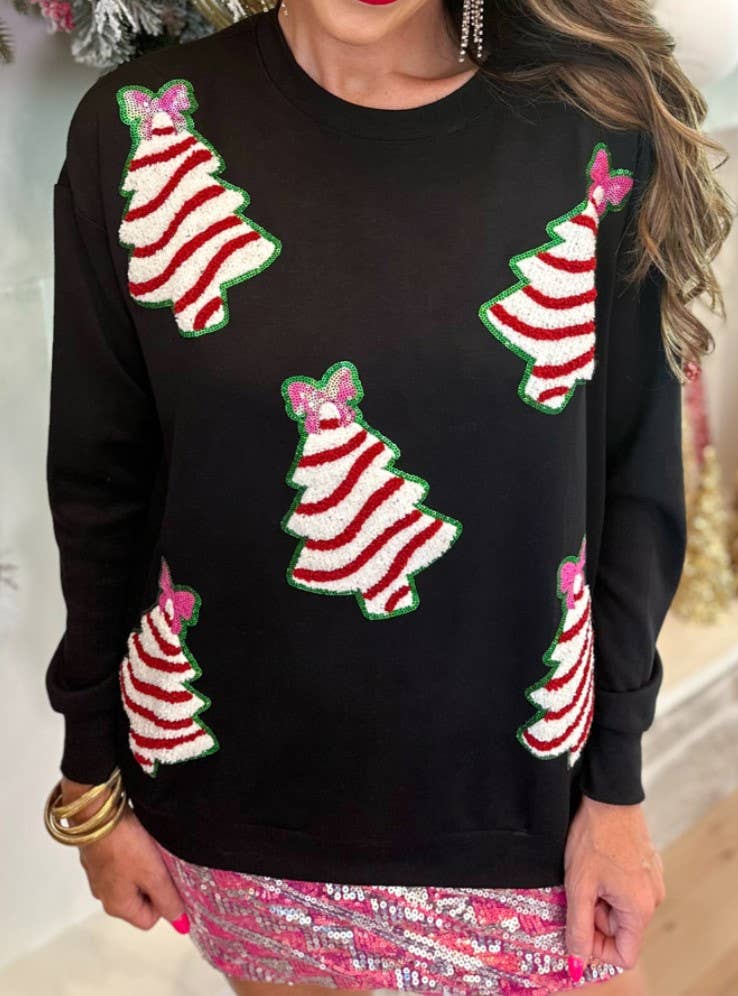 Cute Christmas Tree Sequins Slouchy Sweatshirt - Juli's Wearable Art
