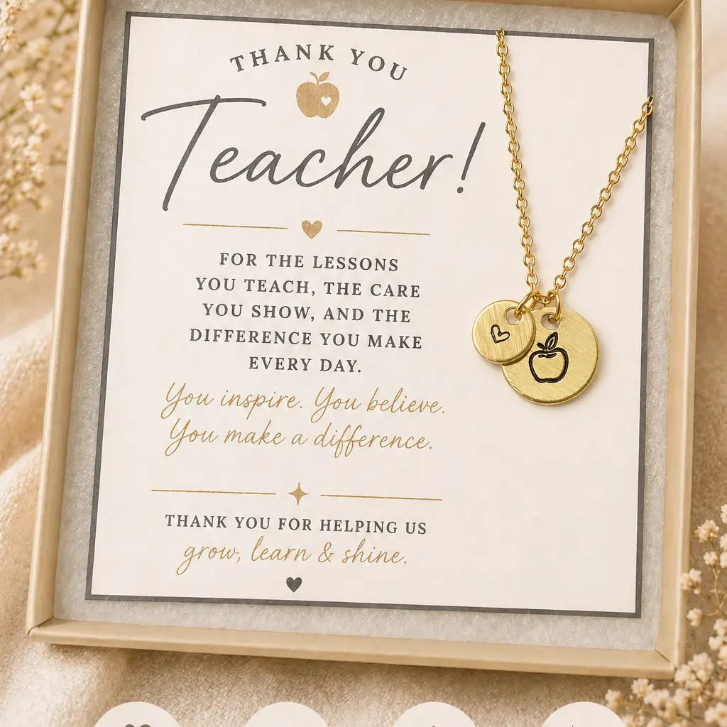 Teacher Appreciation Apple Charm Necklace | Gold