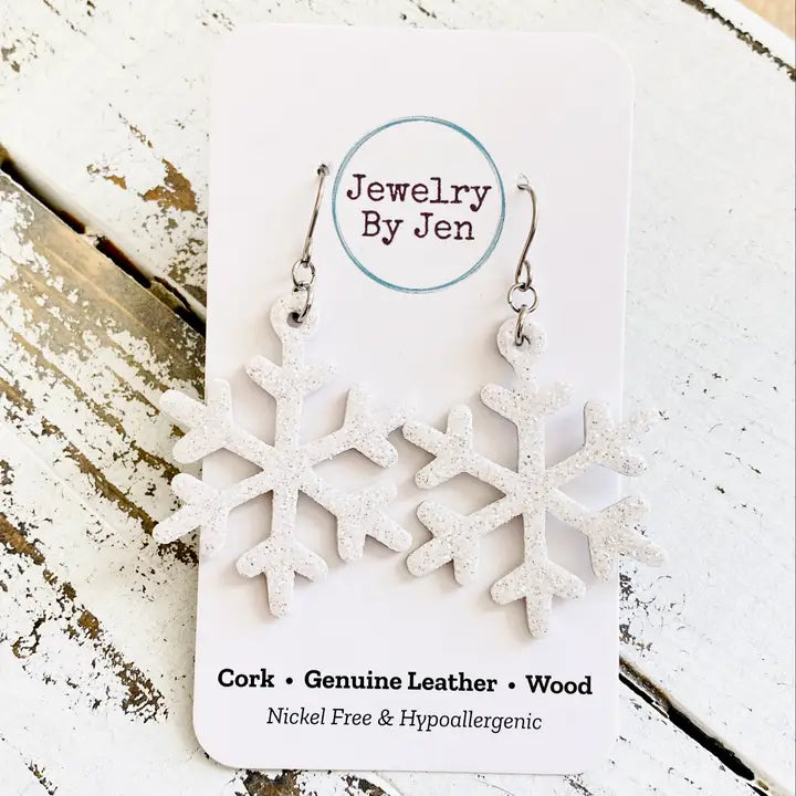 Snowflake Glitter Leather Earrings