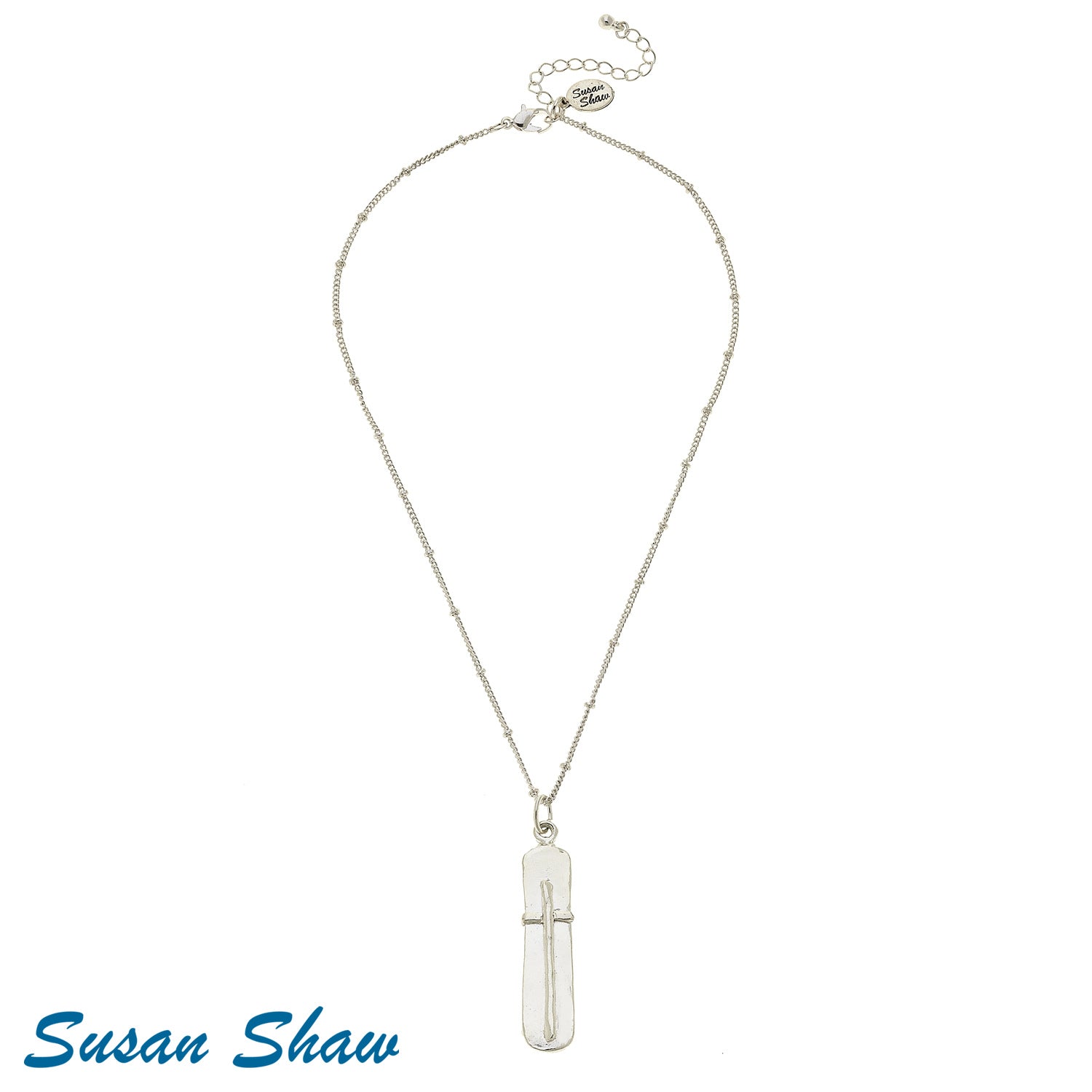 Dainty Bar Cross Necklace- Silver