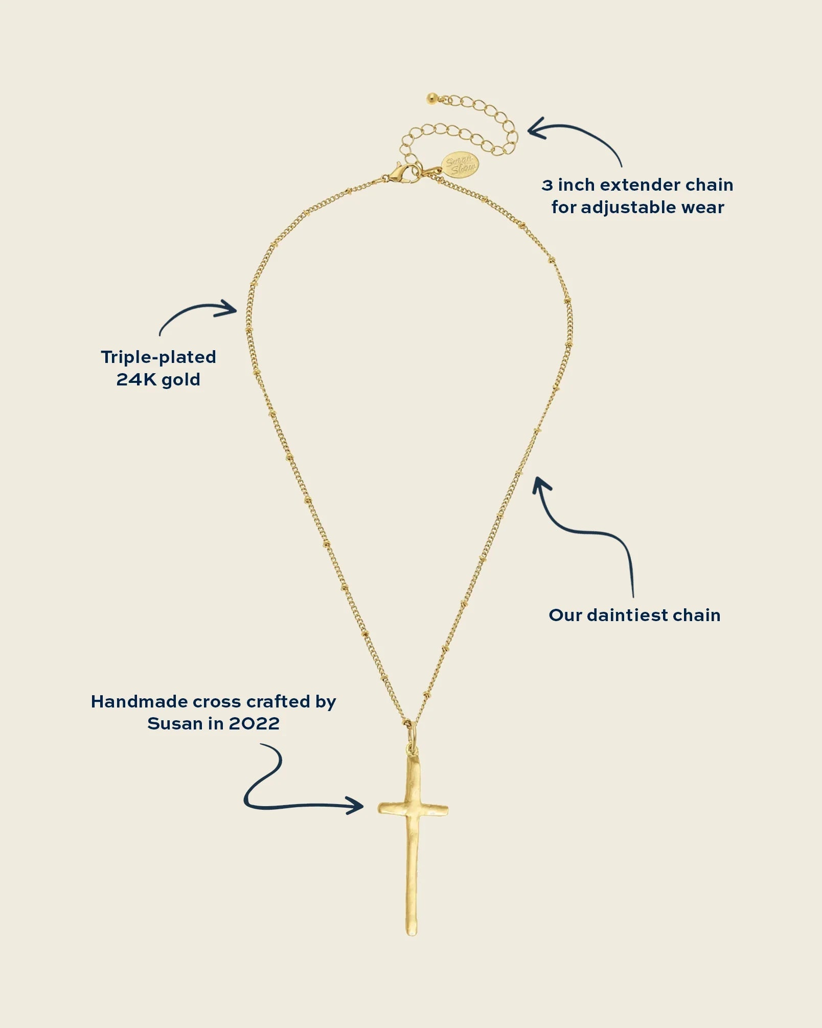 Susan Shaw Dainty Tall Cross Necklace