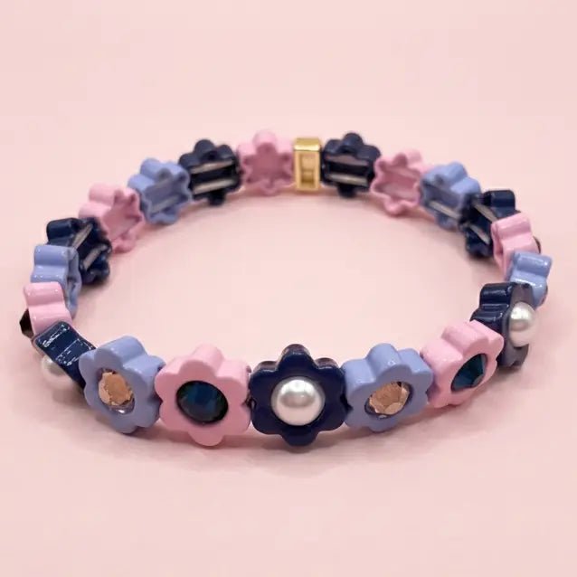 Daisy Enamel Stretch Bracelet | Pink + Blue - Juli's Wearable Art