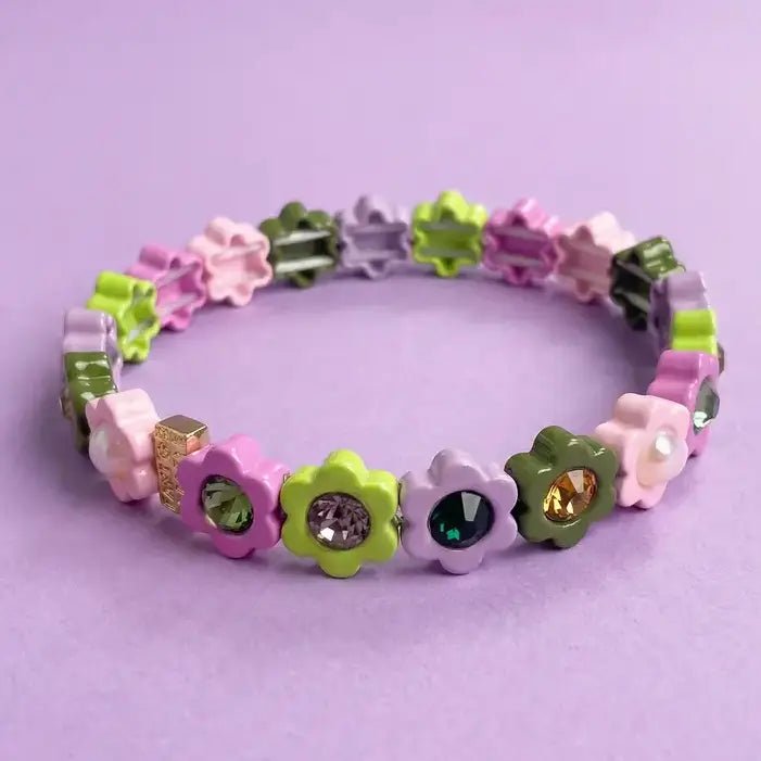 Daisy Enamel Stretch Bracelet | Pink + Green - Juli's Wearable Art