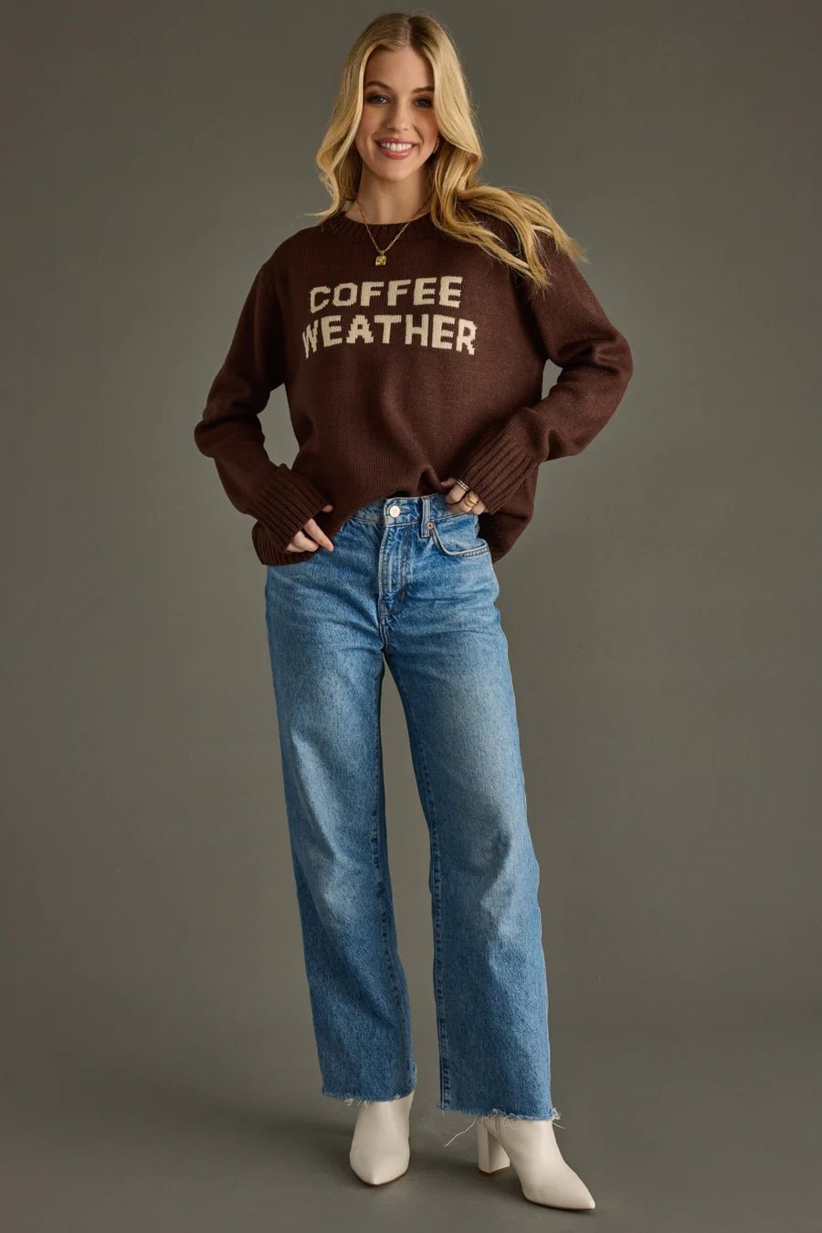 Dark Brown “Coffee Weather” Knit Sweater - Juli's Wearable Art