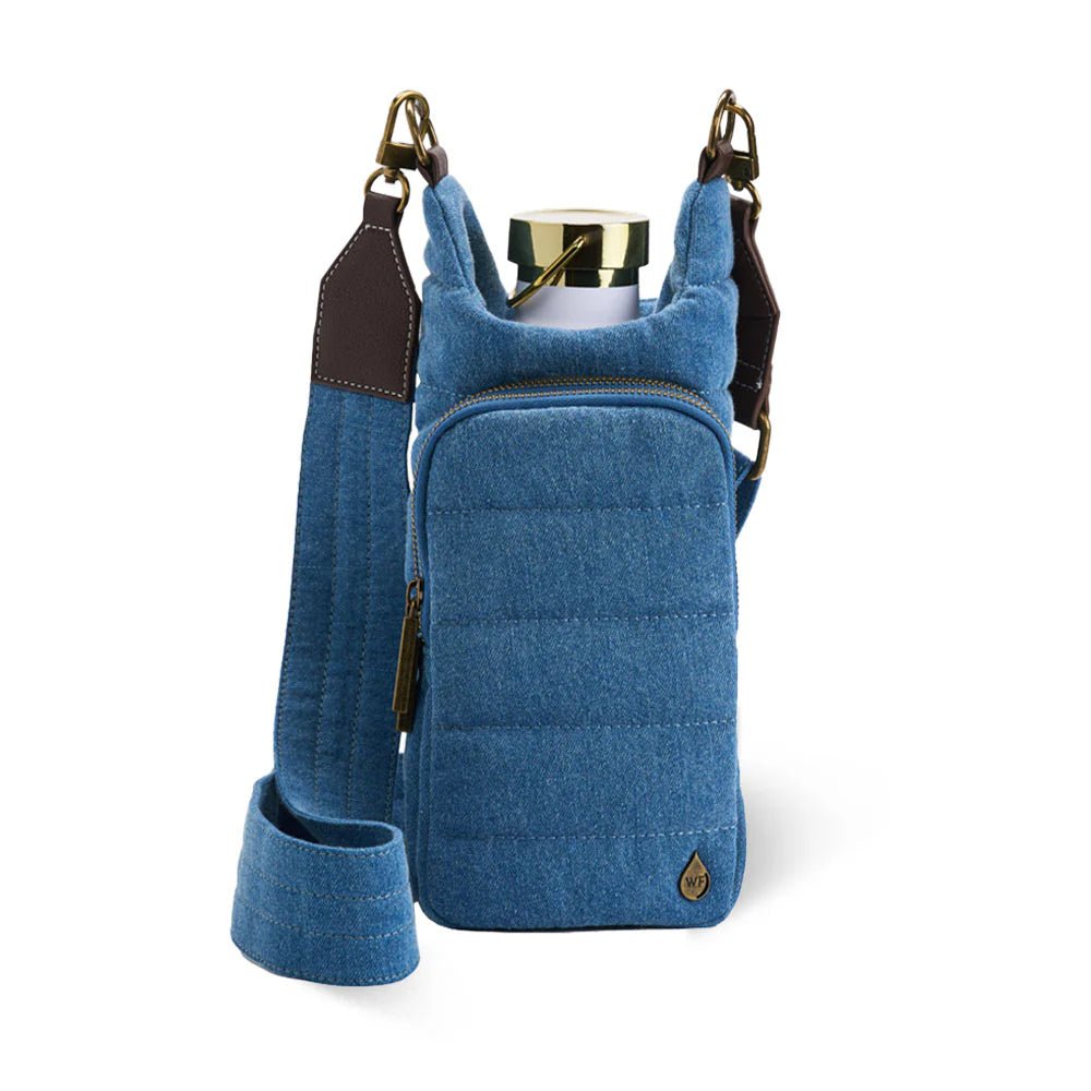 Denim HydroBag® with Antique Brass and Denim overlaid Vegan Leather Strap - Juli's Wearable Art