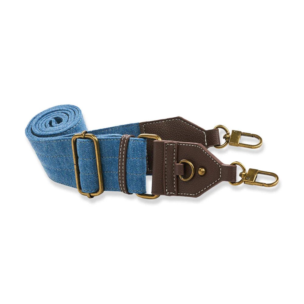 Denim HydroBag® with Antique Brass and Denim overlaid Vegan Leather Strap - Juli's Wearable Art