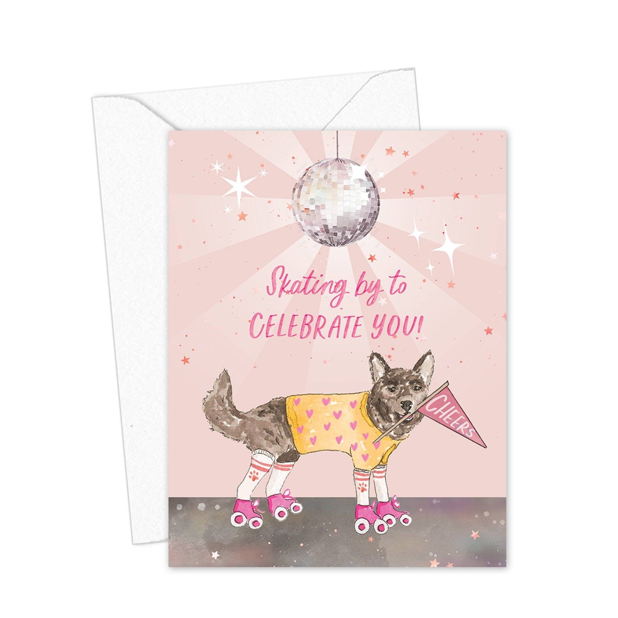 Dog on Roller Skates - Celebration Greeting Card - Juli's Wearable Art