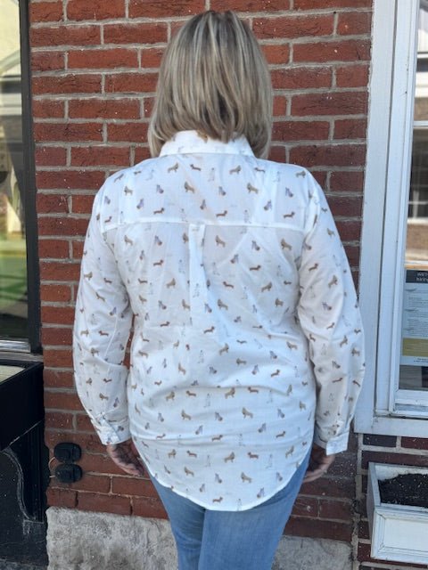 Dog Print Button - Up Blouse - Juli's Wearable Art