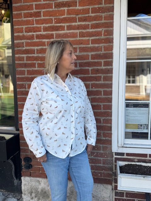 Dog Print Button - Up Blouse - Juli's Wearable Art