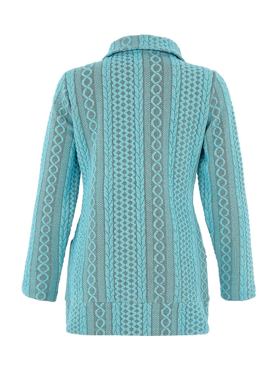 Dolcezza Turquoise Embossed Cable Knit Zip Jacket | Modern