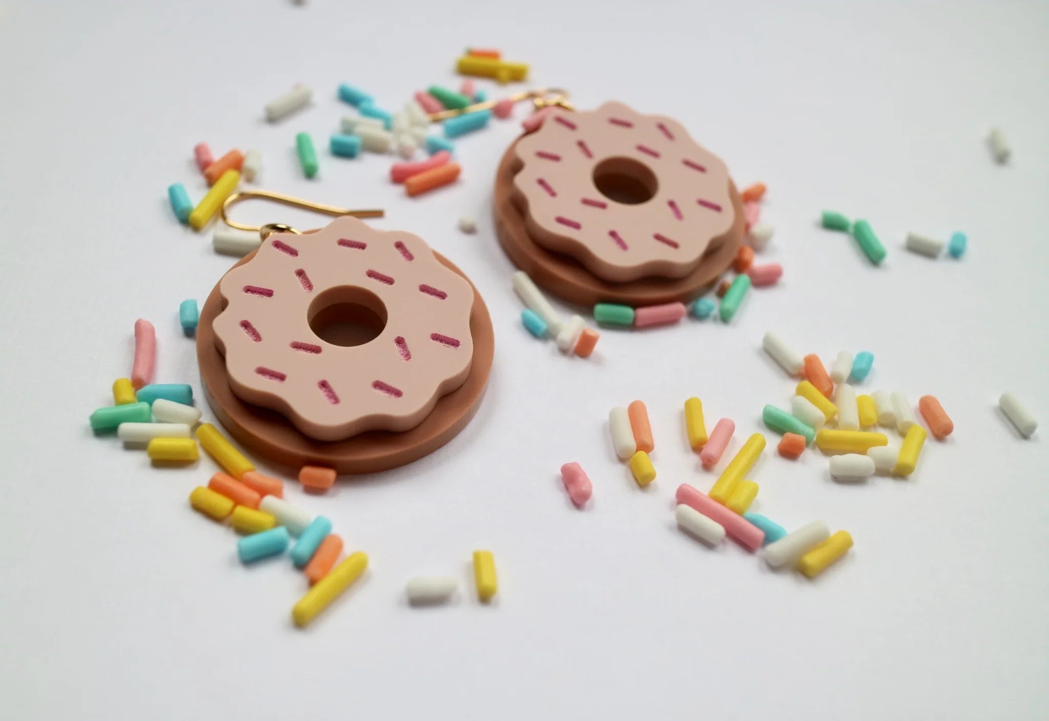 Donut Earrings with Pink Icing + Sprinkles
