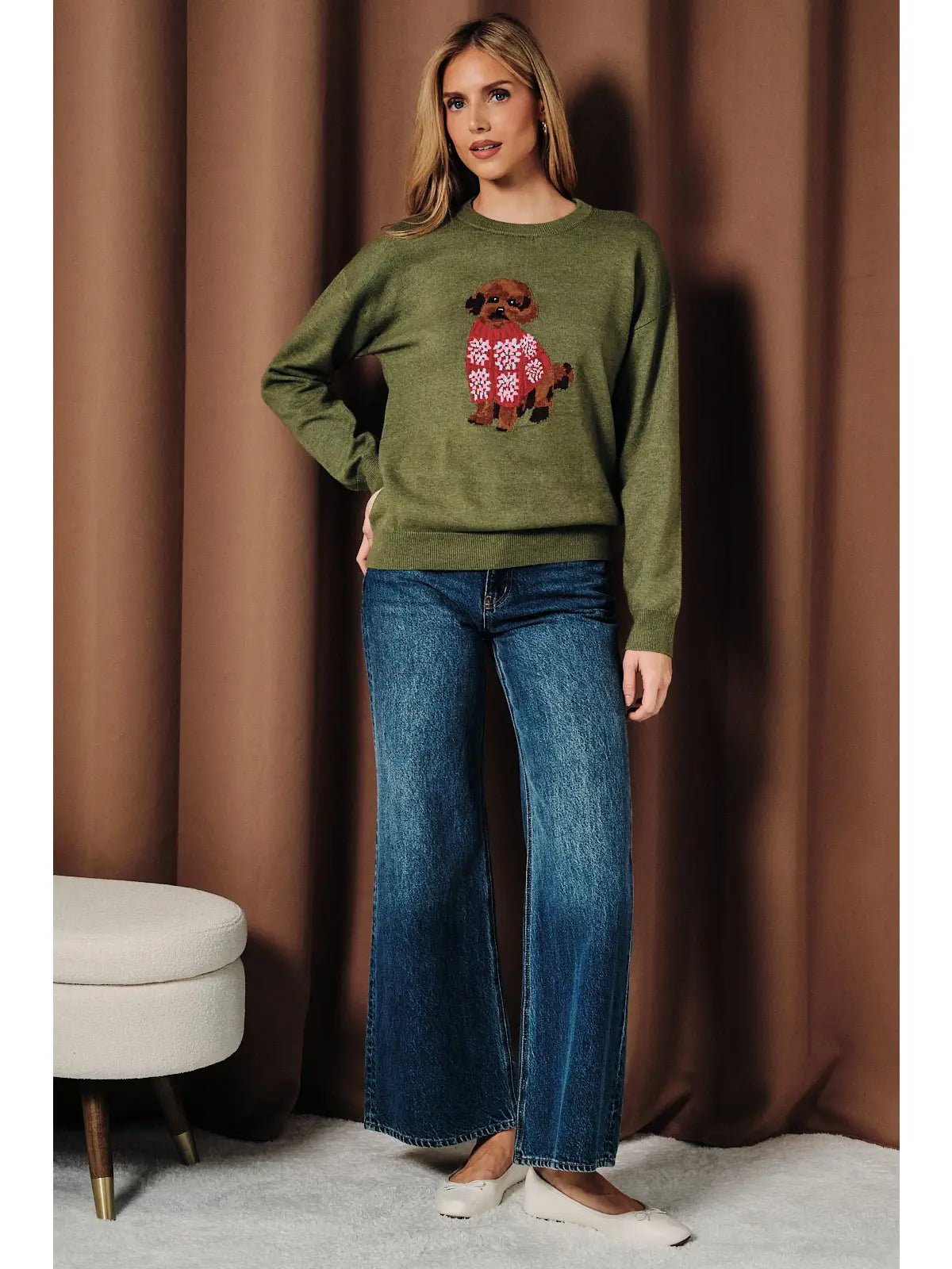 Doodle Dog Graphic Long Sleeve Knit Sweater - Juli's Wearable Art