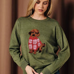 Doodle Dog Graphic Long Sleeve Knit Sweater - Juli's Wearable Art