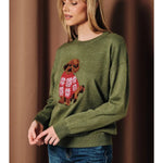Doodle Dog Graphic Long Sleeve Knit Sweater - Juli's Wearable Art