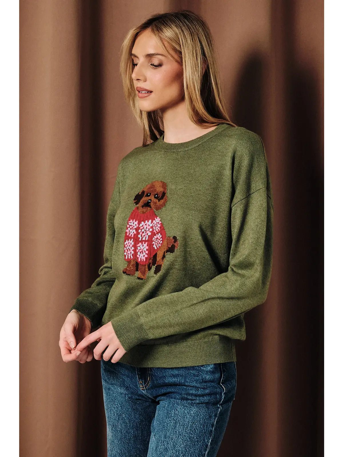 Doodle Dog Graphic Long Sleeve Knit Sweater - Juli's Wearable Art