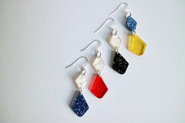 Double Dainty Acrylic Earrings – Bedford County School Colors - Juli's Wearable Art