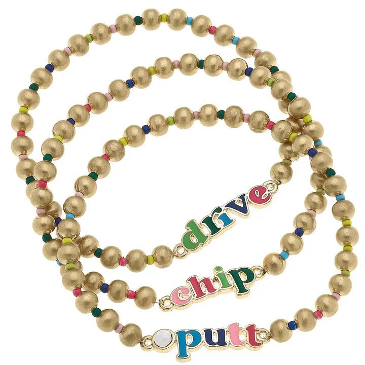 Drive Chip Putt Rainbow Ball Bead Stretch Bracelet Set of 3 - Juli's Wearable Art