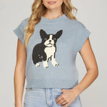 Drop Shoulder Dog Pattern Sweater Top - Juli's Wearable Art