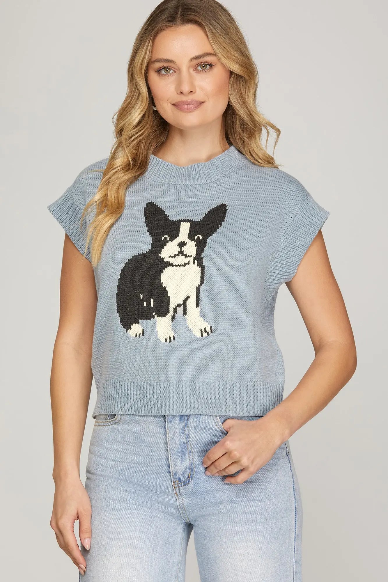 Drop Shoulder Dog Pattern Sweater Top - Juli's Wearable Art