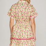 Drop Shoulder Floral Mini Dress with Contrast Trim - Juli's Wearable Art