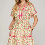 Drop Shoulder Floral Mini Dress with Contrast Trim - Juli's Wearable Art