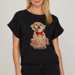 Drop Shoulder Puppy Knit Sweater Top | Charcoal Blue - Juli's Wearable Art