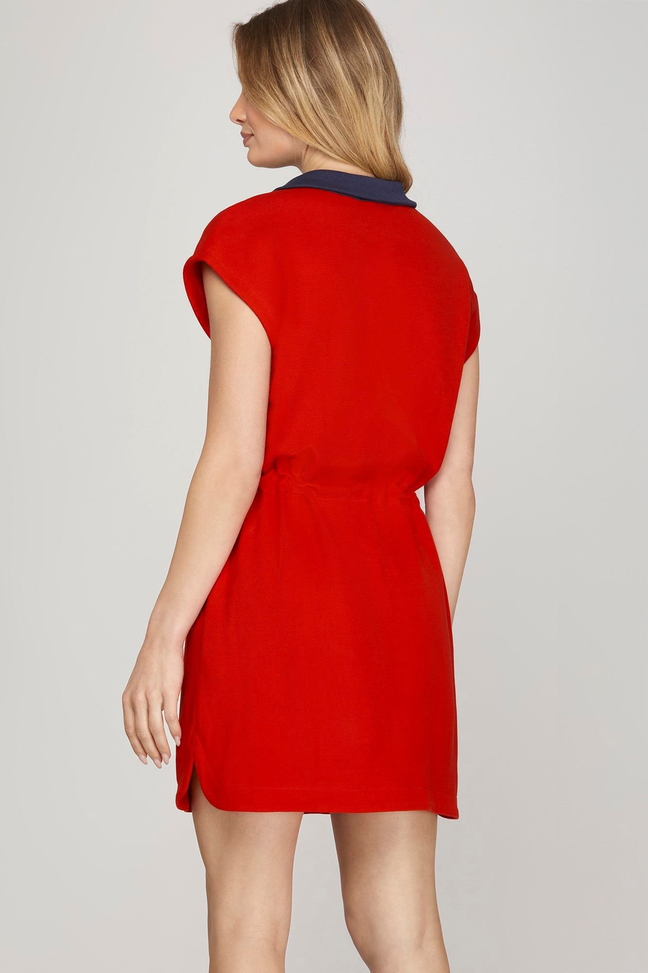 Drop Sleeve Zip-Up Collared Mini Dress | Red