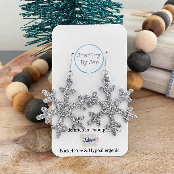 Snowflake Glitter Leather Earrings