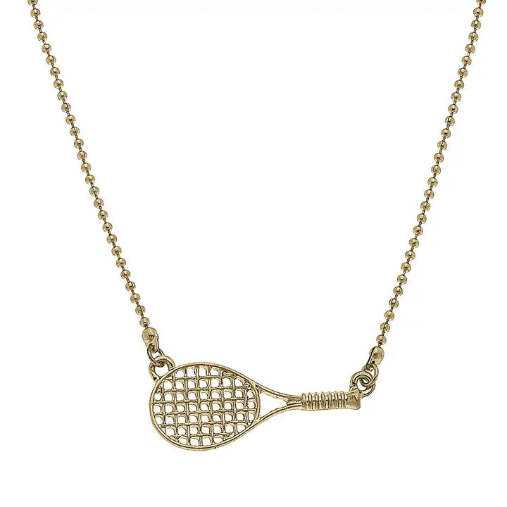 Game Point Tennis Racket Necklace in Gold